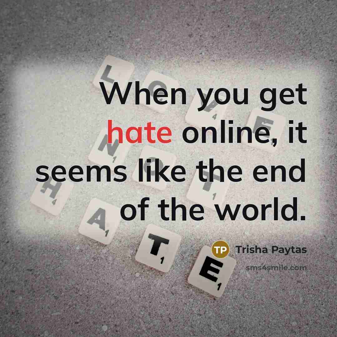 “When you get hate online, it seems like the end of the world.” quote by Trisha Paytas