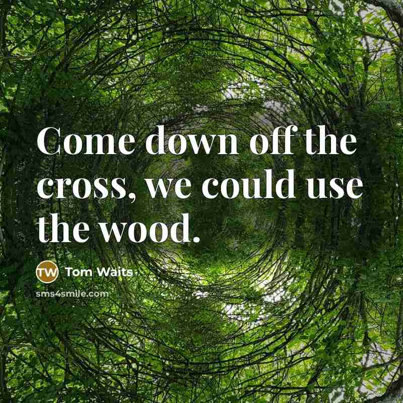 “Come down off the cross, we could use the wood.” quote by Tom Waits