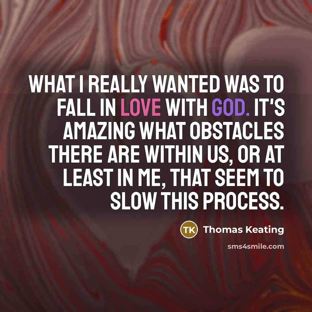“What I really wanted was to fall in love with God. It's amazing what obstacles there are within us, or at least in me, that seem to slow this process.” quote by Thomas Keating