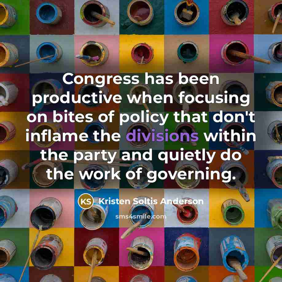 “Congress has been productive when focusing on bites of policy that don't inflame the divisions within the party and quietly do the work of governing.” quote by Kristen Soltis Anderson