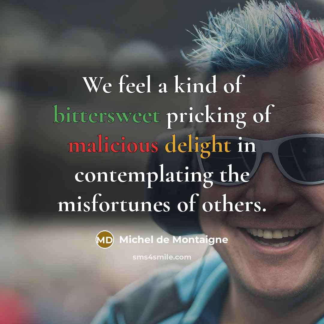 “We feel a kind of bittersweet pricking of malicious delight in contemplating the misfortunes of others.” quote by Michel de Montaigne