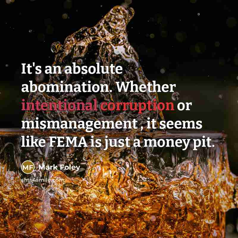 “It's an absolute abomination. Whether intentional corruption or mismanagement , it seems like FEMA is just a money pit.” quote by Mark Foley