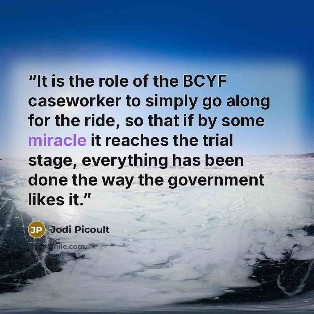 “It is the role of the BCYF caseworker to simply go along for the ride, so that if by some miracle it reaches the trial stage, everything has been done the way the government likes it.” quote by Jodi Picoult