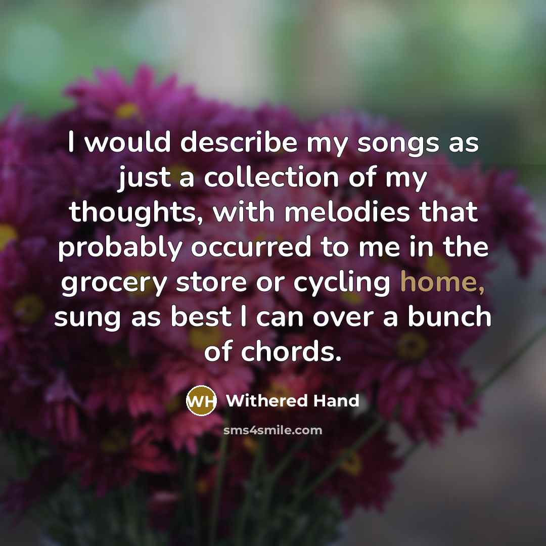“I would describe my songs as just a collection of my thoughts, with melodies that probably occurred to me in the grocery store or cycling home, sung as best I can over a bunch of chords.” quote by Withered Hand