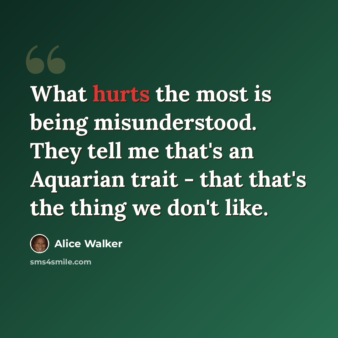 “What hurts the most is being misunderstood. They tell me that's an Aquarian trait - that that's the thing we don't like.” quote by Alice Walker