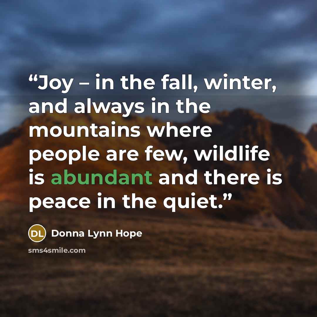 “Joy – in the fall, winter, and always in the mountains where people are few, wildlife is abundant and there is peace in the quiet.” quote by Donna Lynn Hope