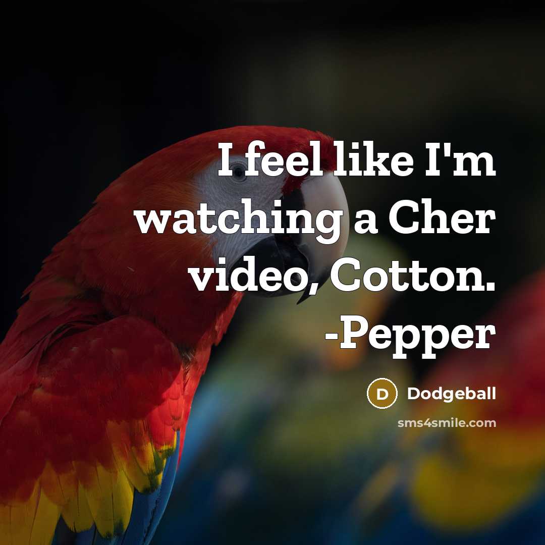 “I feel like I'm watching a Cher video, Cotton. -Pepper” quote by Dodgeball