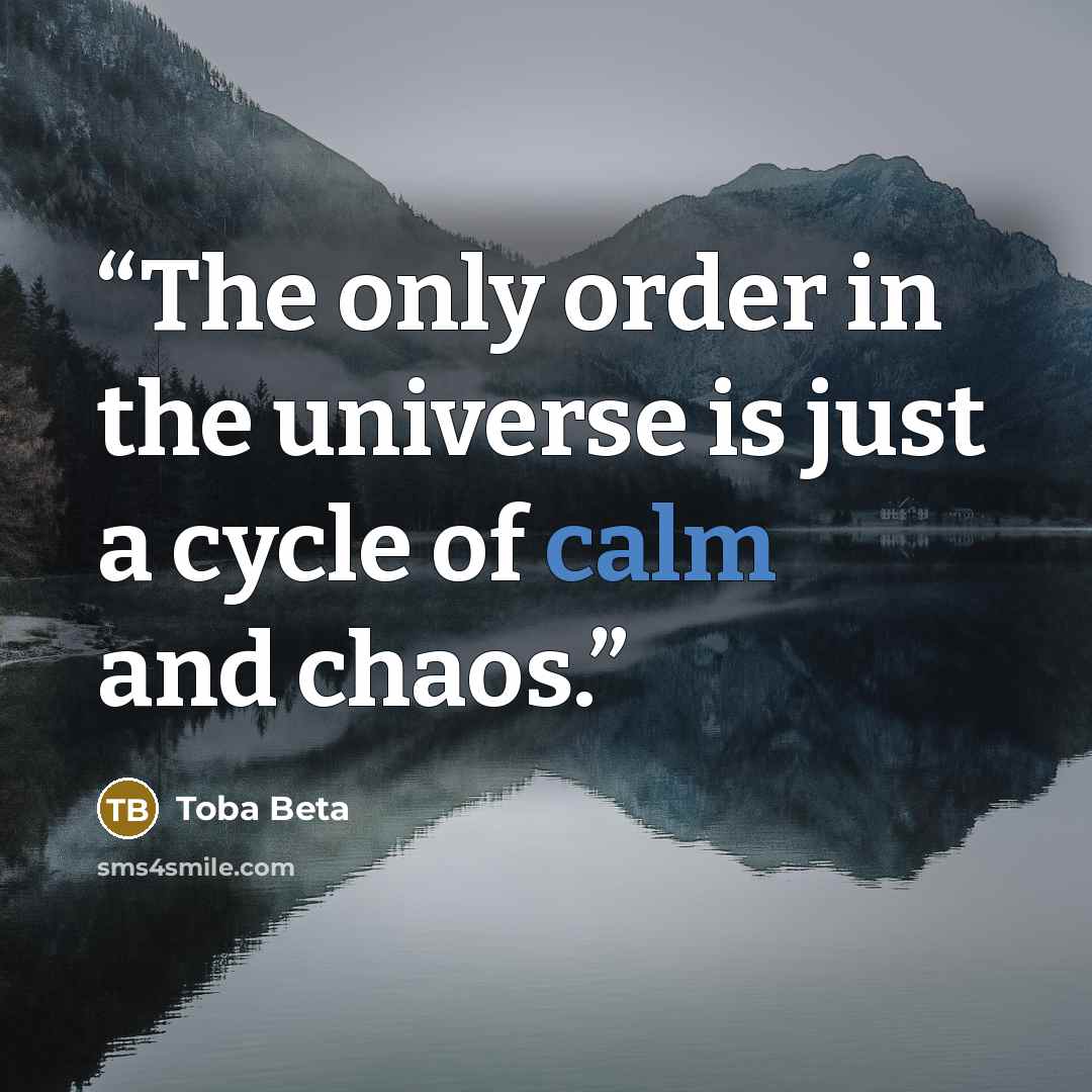 “The only order in the universe is just a cycle of calm and chaos.” quote by Toba Beta