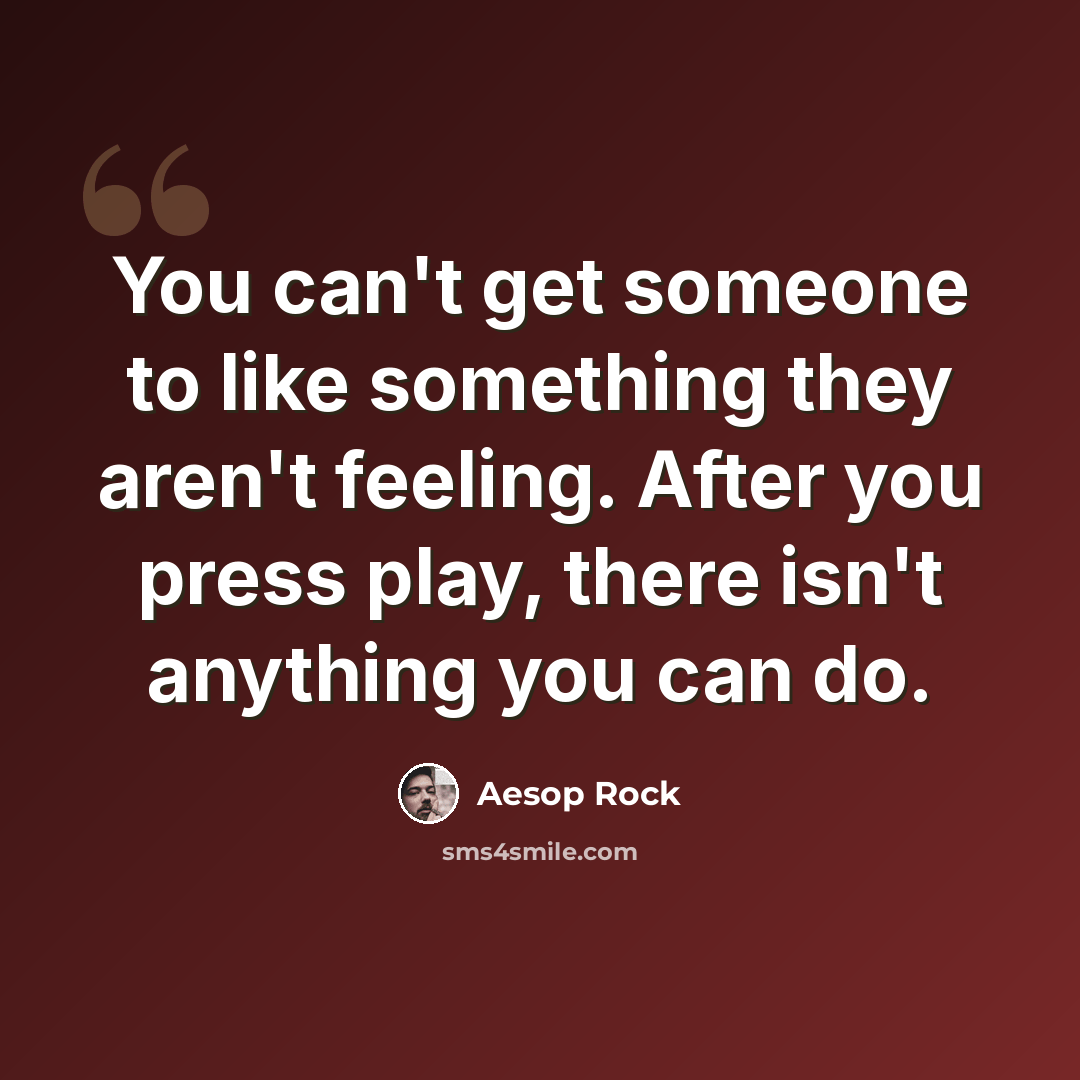 “You can't get someone to like something they aren't feeling. After you press play, there isn't anything you can do.” quote by Aesop Rock