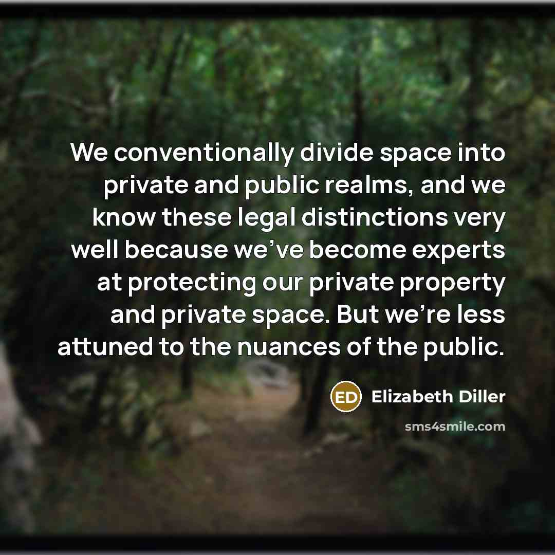 “We conventionally divide space into private and public realms, and we know these legal distinctions very well because we've become experts at protecting our private property and private space. But we're less attuned to the nuances of the public.” quote by Elizabeth Diller