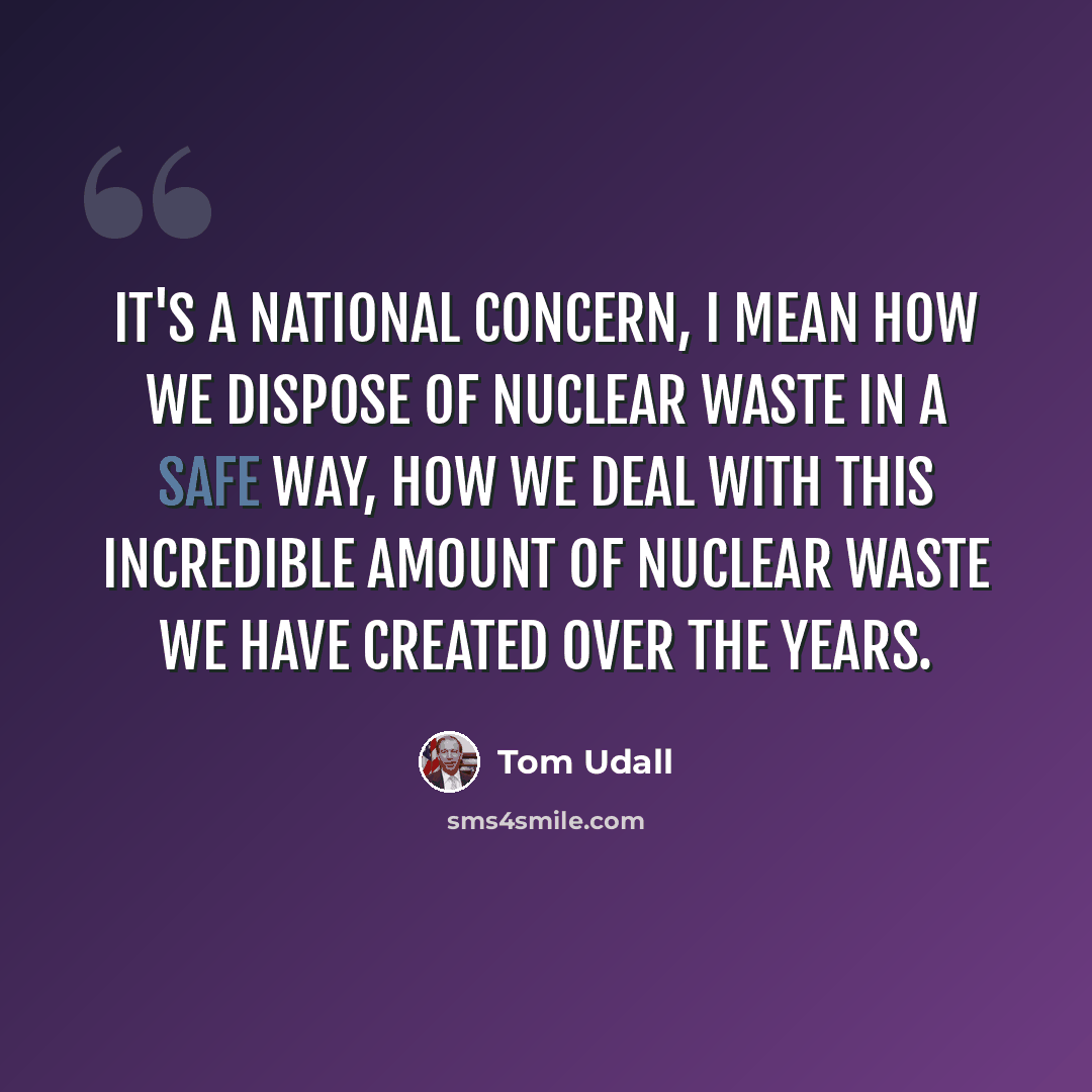 “It's a national concern, I mean how we dispose of nuclear waste in a safe way, how we deal with this incredible amount of nuclear waste we have created over the years.” quote by Tom Udall