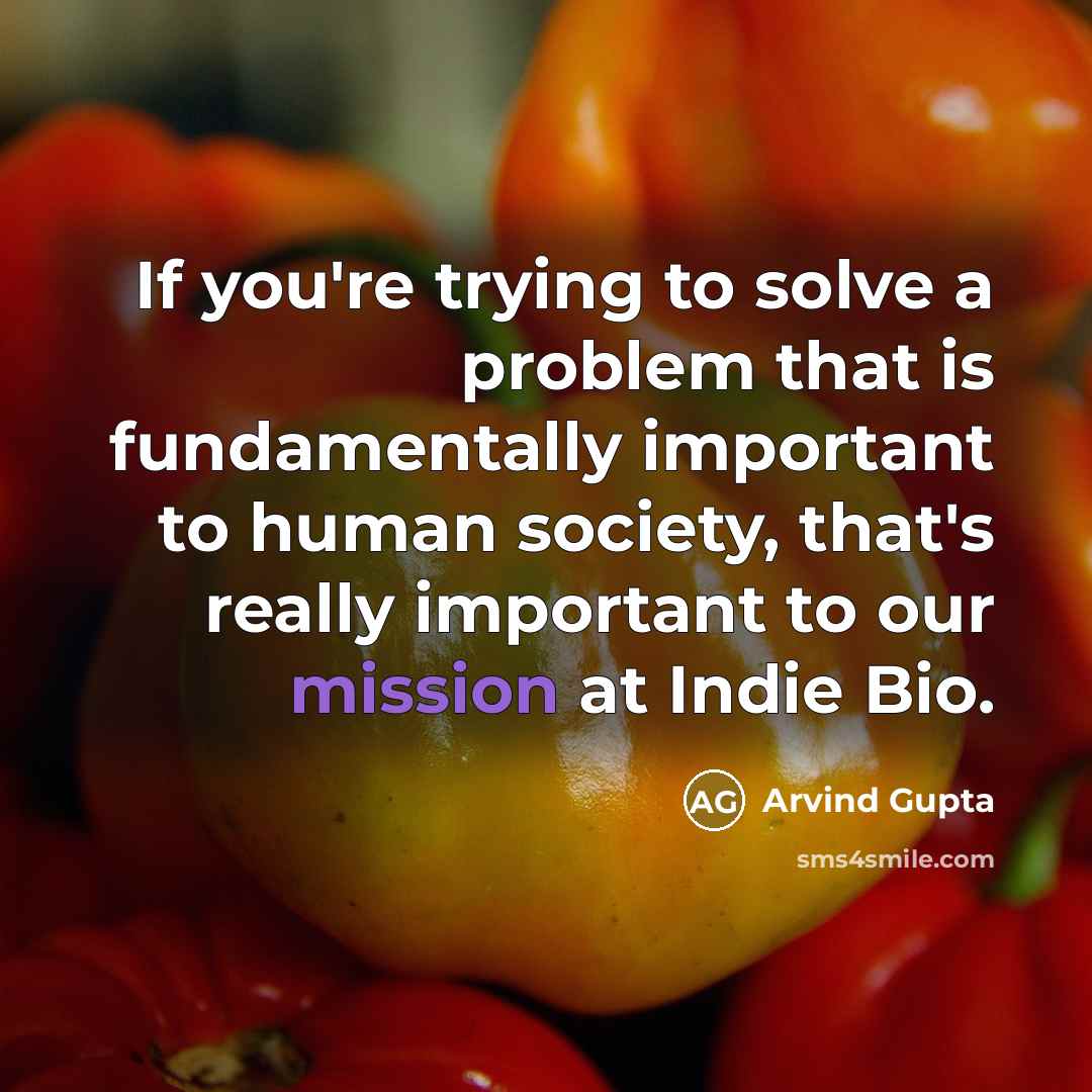 “If you're trying to solve a problem that is fundamentally important to human society, that's really important to our mission at Indie Bio.” quote by Arvind Gupta