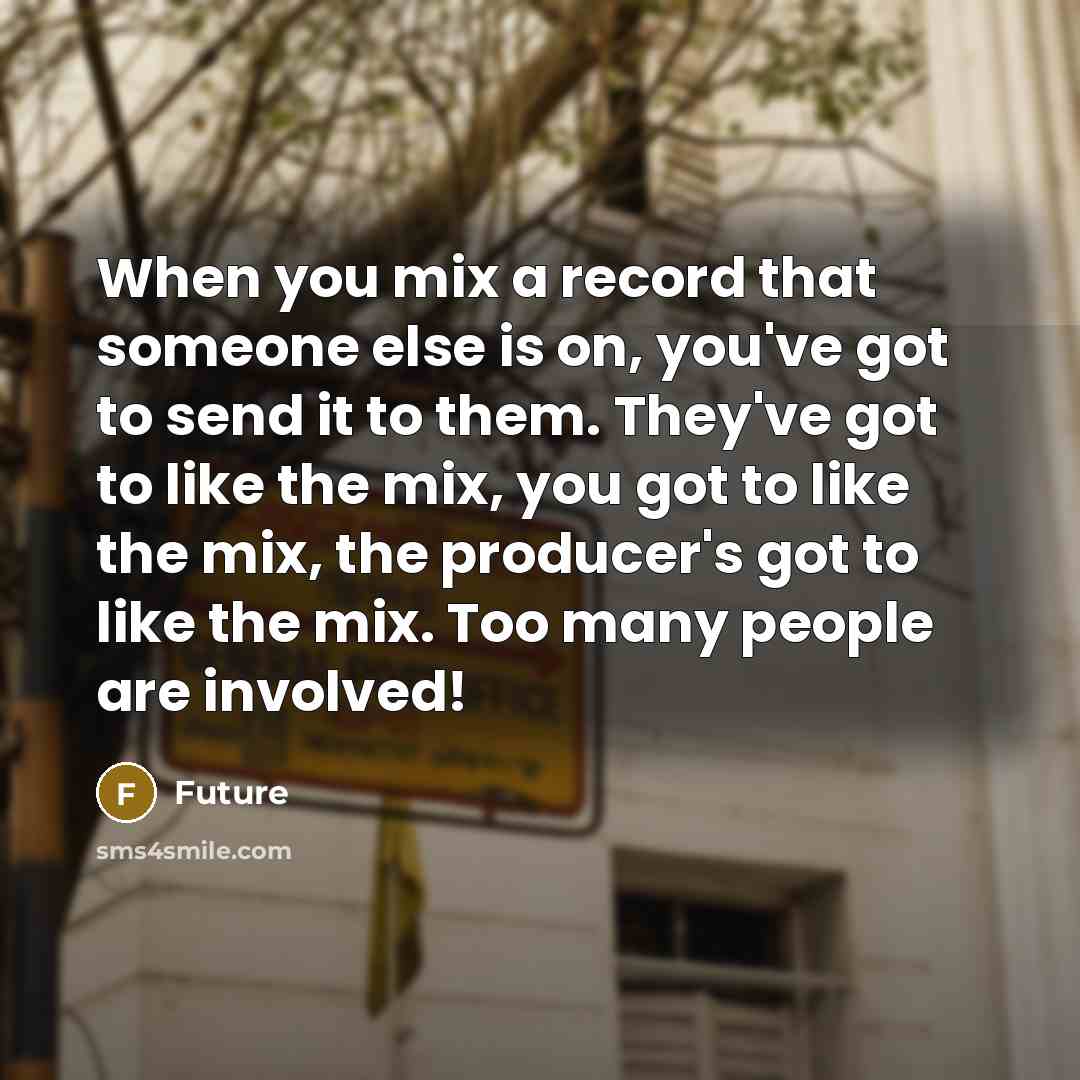 “When you mix a record that someone else is on, you've got to send it to them. They've got to like the mix, you got to like the mix, the producer's got to like the mix. Too many people are involved!” quote by Future