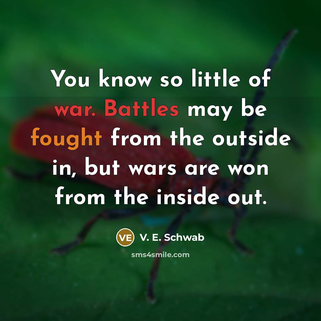 “You know so little of war. Battles may be fought from the outside in, but wars are won from the inside out.” quote by V. E. Schwab
