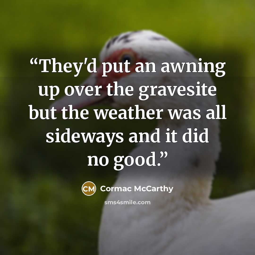 “They'd put an awning up over the gravesite but the weather was all sideways and it did no good.” quote by Cormac McCarthy