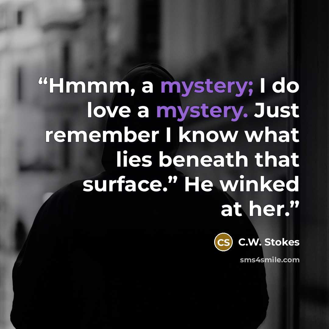 “Hmmm, a mystery; I do love a mystery. Just remember I know what lies beneath that surface.” He winked at her.” quote by C.W. Stokes