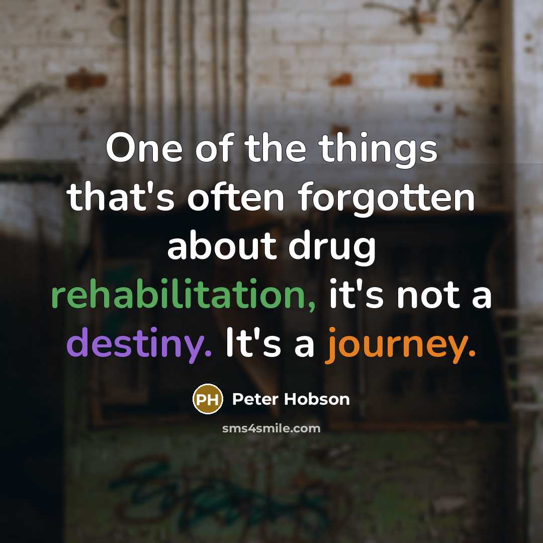 “One of the things that's often forgotten about drug rehabilitation, it's not a destiny. It's a journey.” quote by Peter Hobson