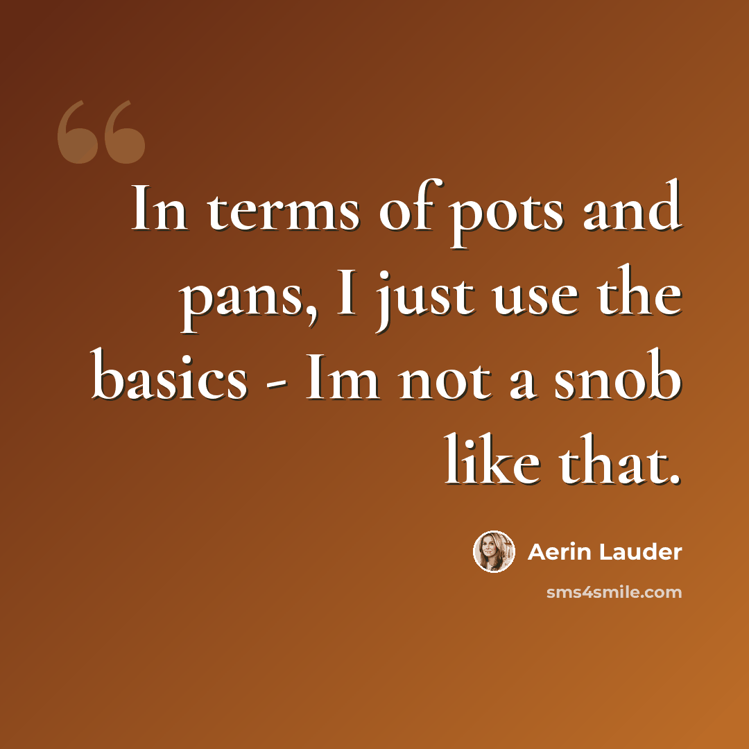 “In terms of pots and pans, I just use the basics - Im not a snob like that.” quote by Aerin Lauder