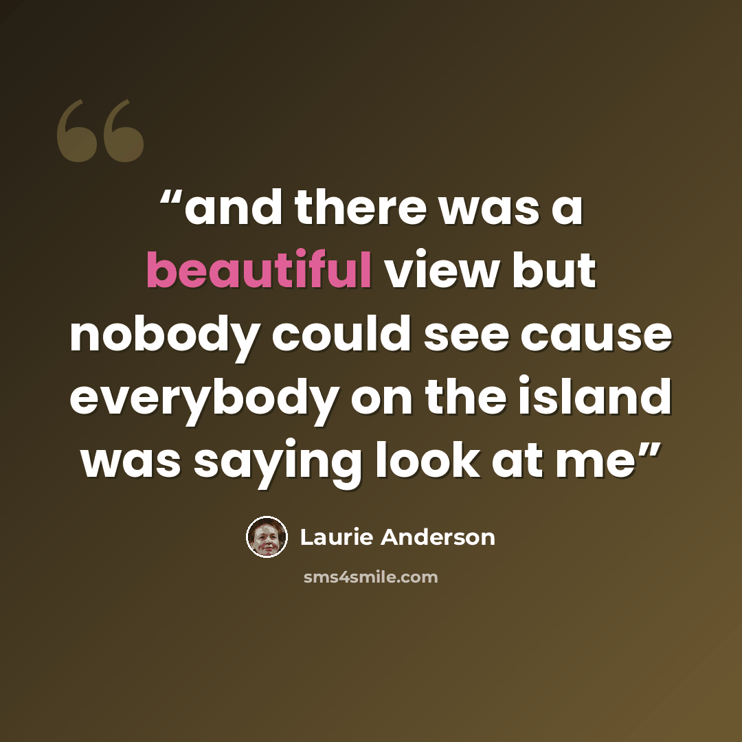“and there was a beautiful view but nobody could see cause everybody on the island was saying look at me” quote by Laurie Anderson