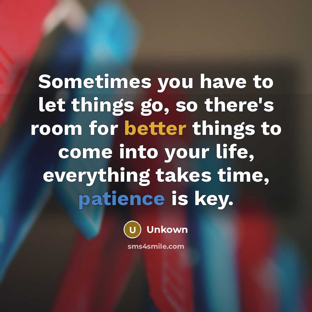 “Sometimes you have to let things go, so there's room for better things to come into your life, everything takes time, patience is key.” quote by Unkown
