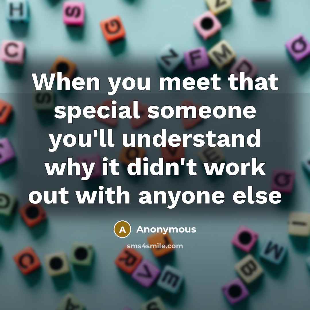 “When you meet that special someone you'll understand why it didn't work out with anyone else” quote by Anonymous
