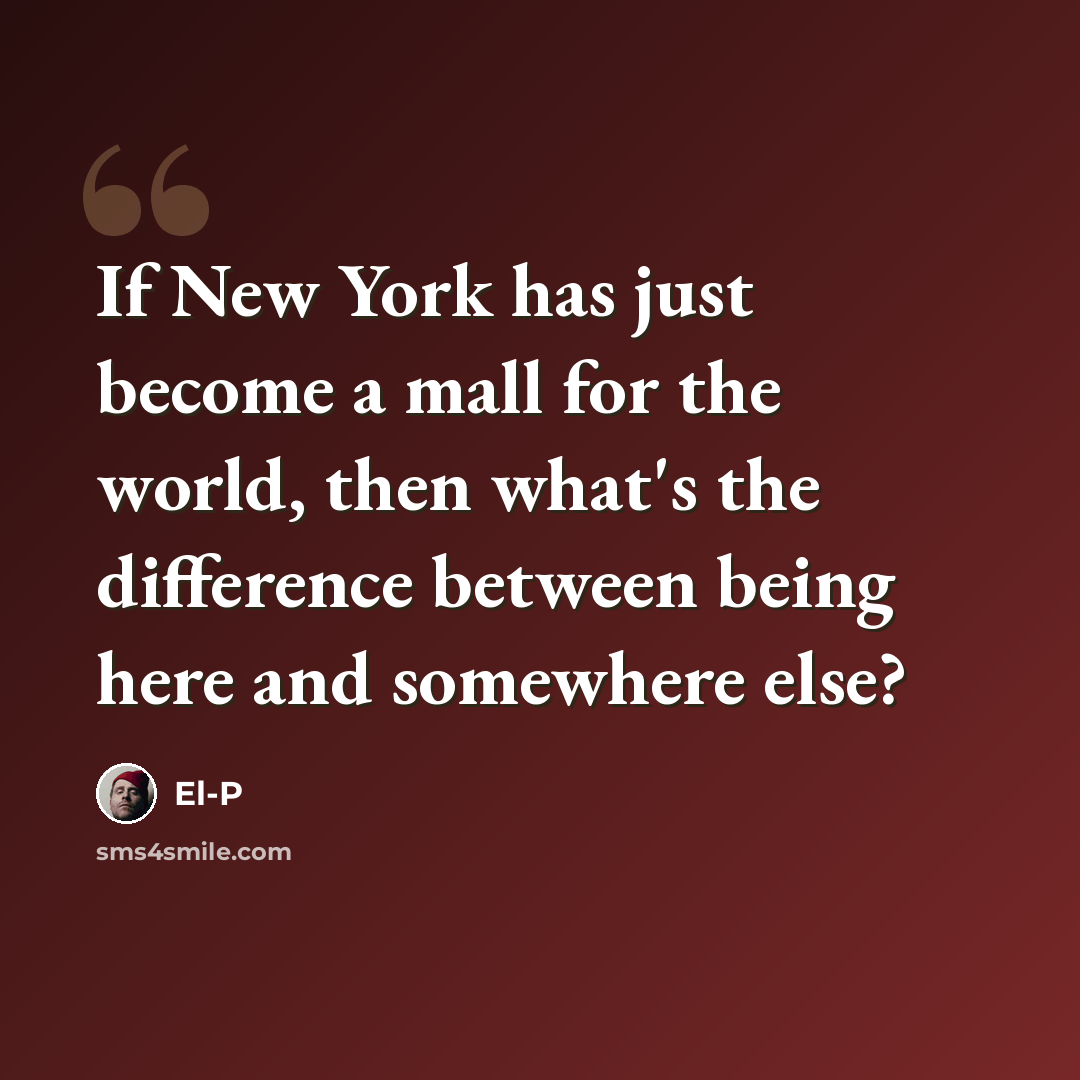 “If New York has just become a mall for the world, then what's the difference between being here and somewhere else?” quote by El-P