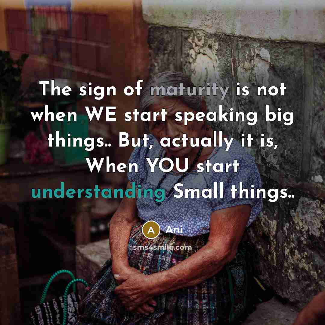 “The sign of maturity is not when WE start speaking big things.. But, actually it is, When YOU start understanding Small things..” quote by Ani