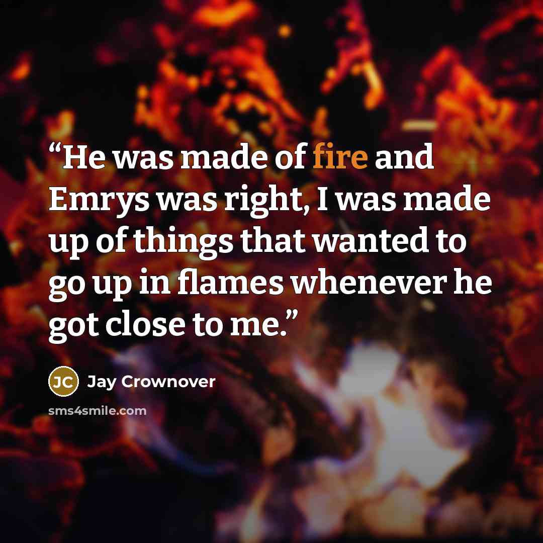 “He was made of fire and Emrys was right, I was made up of things that wanted to go up in flames whenever he got close to me.” quote by Jay Crownover