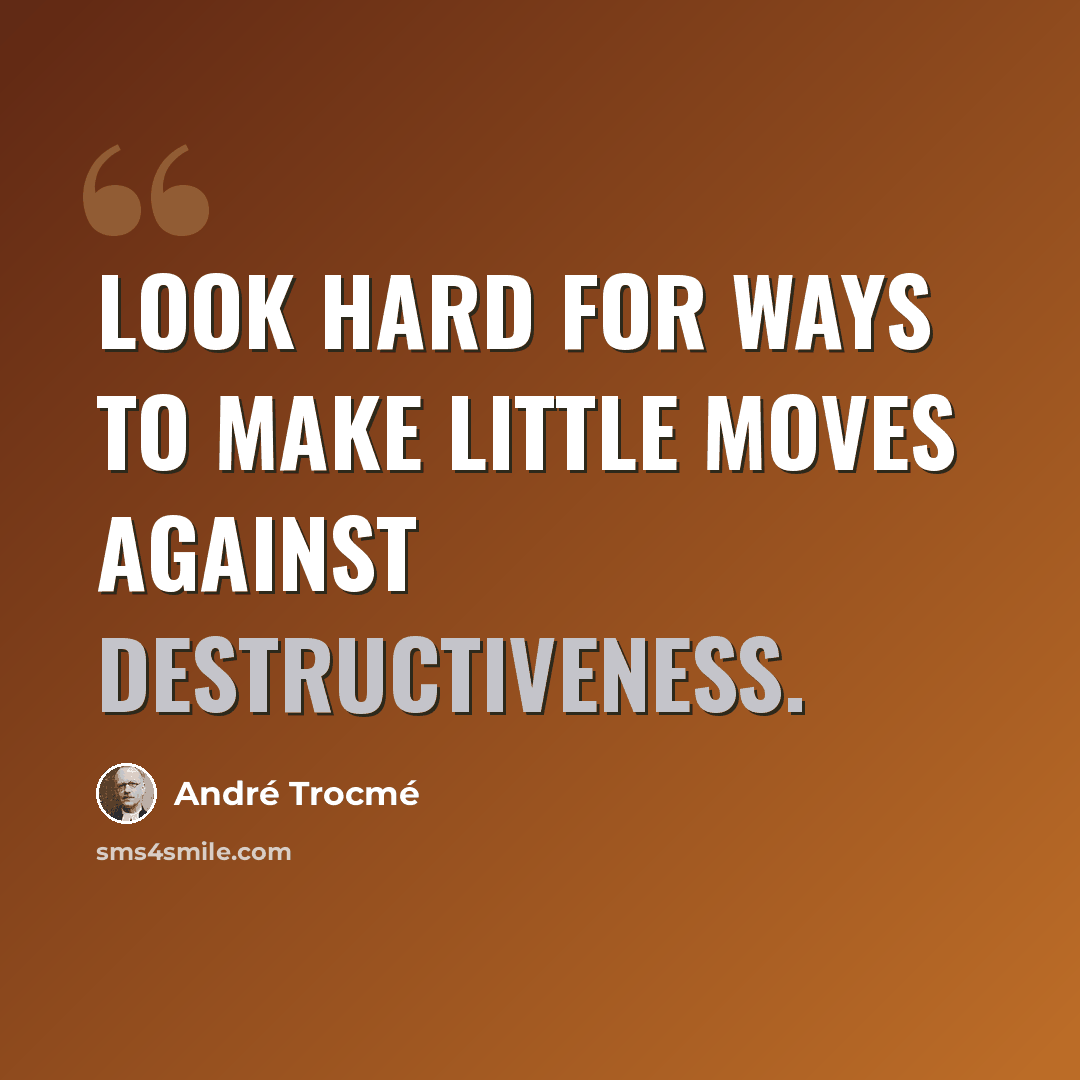 “Look hard for ways to make little moves against destructiveness.” quote by Andre Trocme
