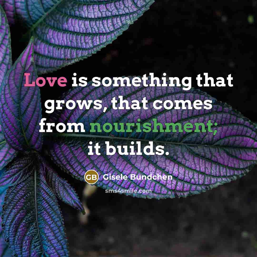 “Love is something that grows, that comes from nourishment; it builds.” quote by Gisele Bundchen