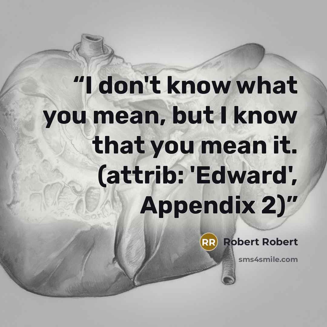 “I don't know what you mean, but I know that you mean it. (attrib: 'Edward', Appendix 2)” quote by Robert Robert