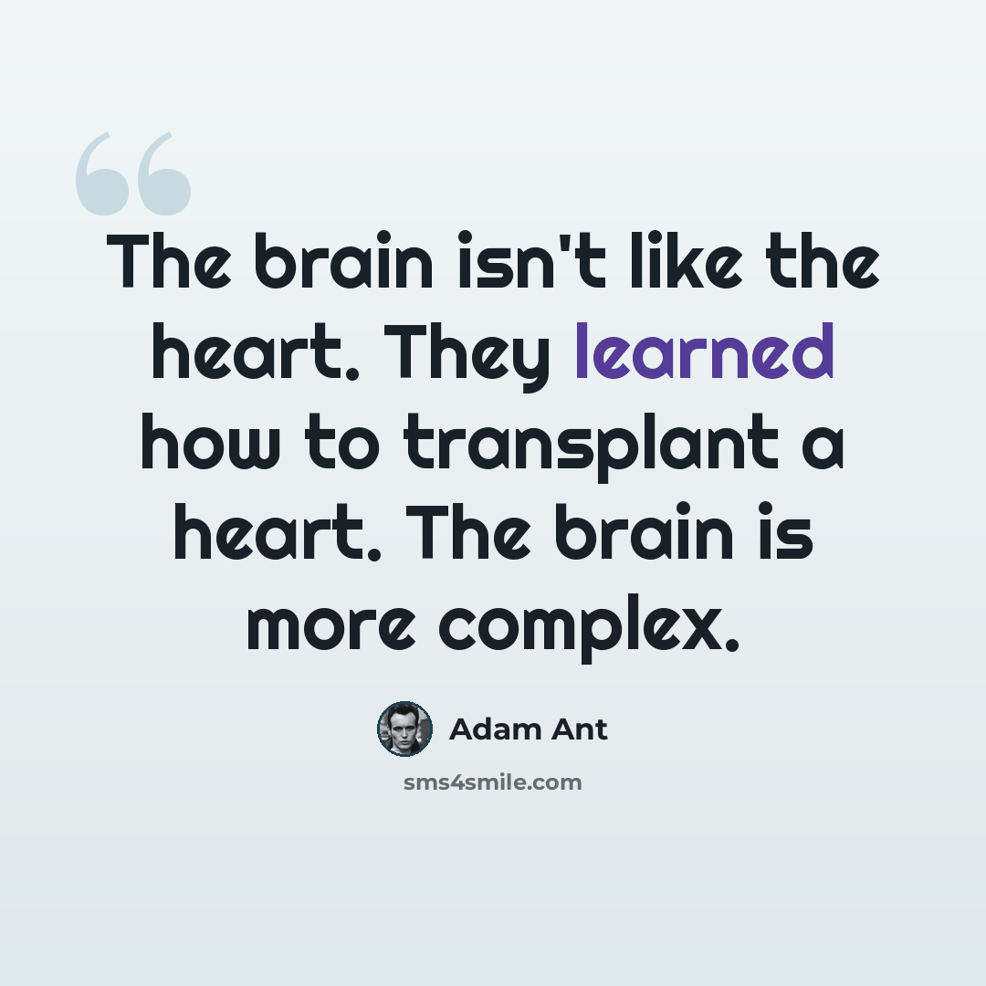 “The brain isn't like the heart. They learned how to transplant a heart. The brain is more complex.” quote by Adam Ant