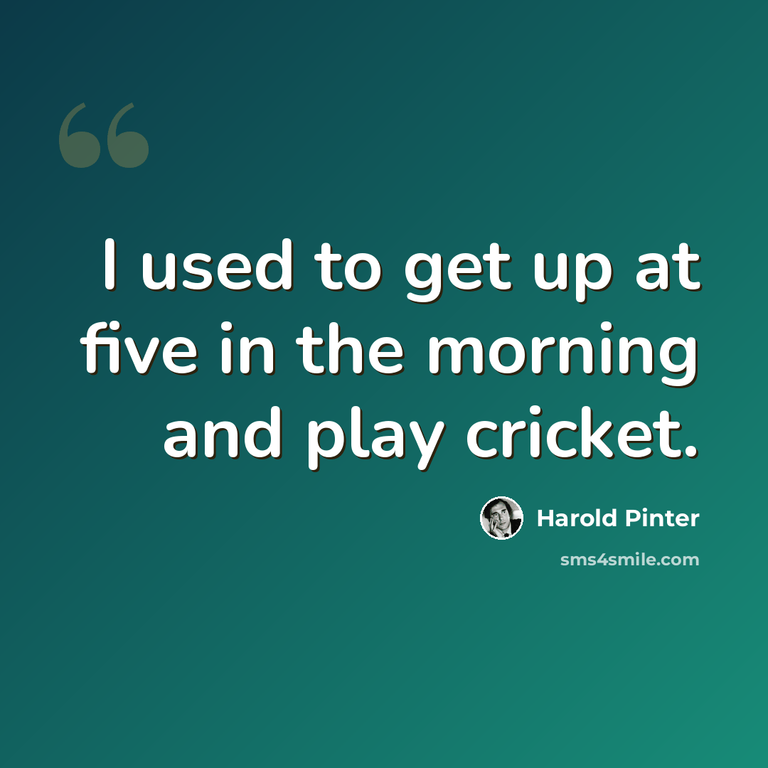 “I used to get up at five in the morning and play cricket.” quote by Harold Pinter