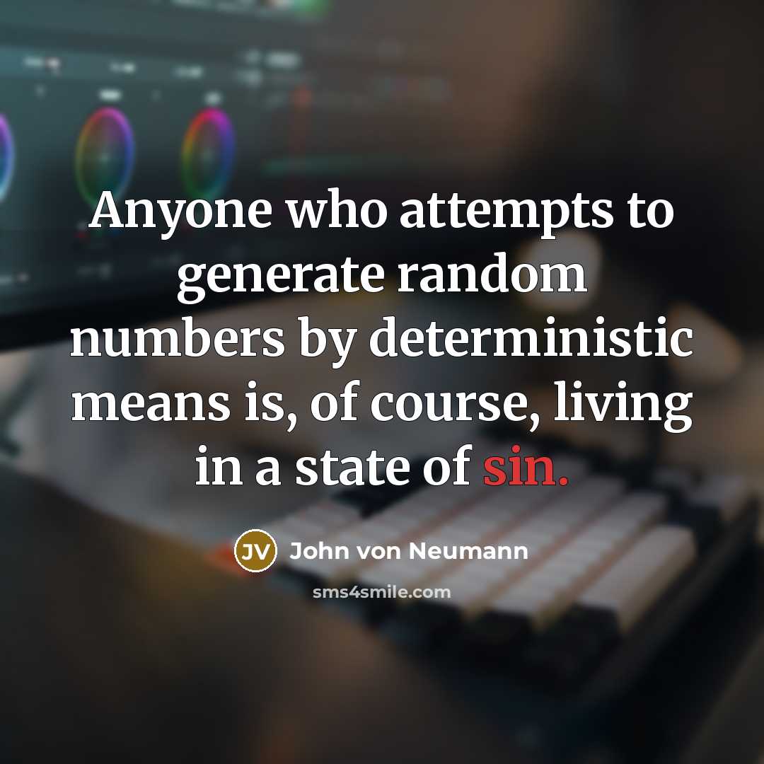 “Anyone who attempts to generate random numbers by deterministic means is, of course, living in a state of sin.” quote by John von Neumann