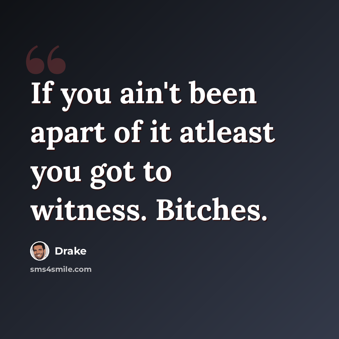 “If you ain't been apart of it atleast you got to witness. Bitches.” quote by Drake