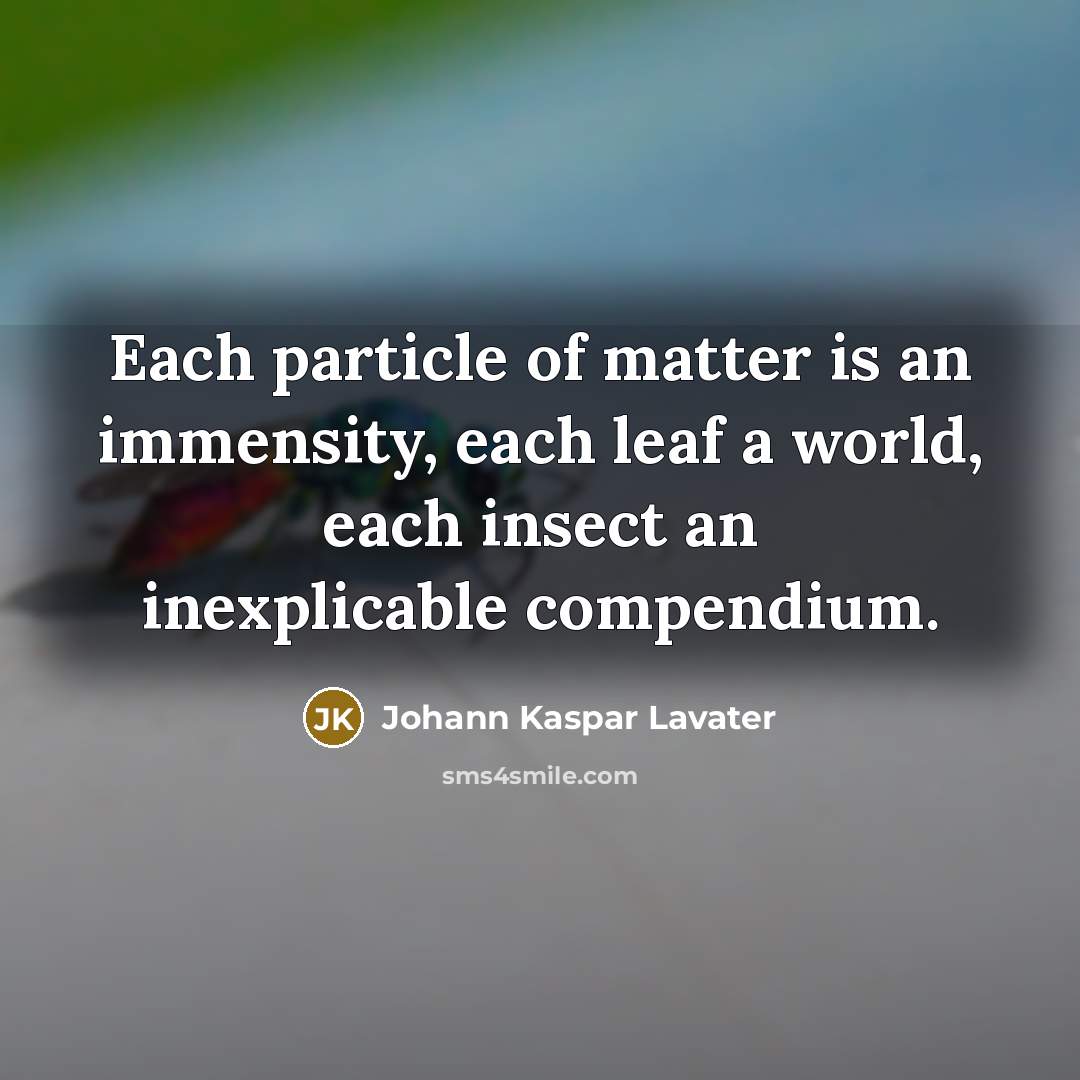 “Each particle of matter is an immensity, each leaf a world, each insect an inexplicable compendium.” quote by Johann Kaspar Lavater