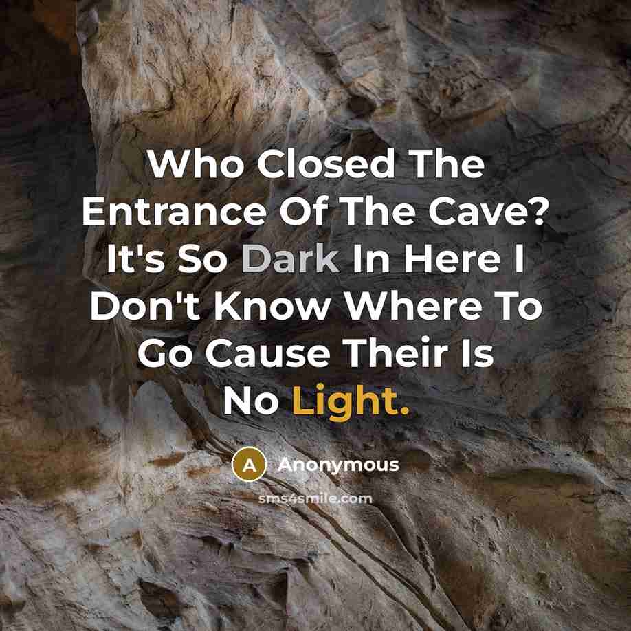 “Who Closed The Entrance Of The Cave? It's So Dark In Here I Don't Know Where To Go Cause Their Is No Light.” quote by Anonymous