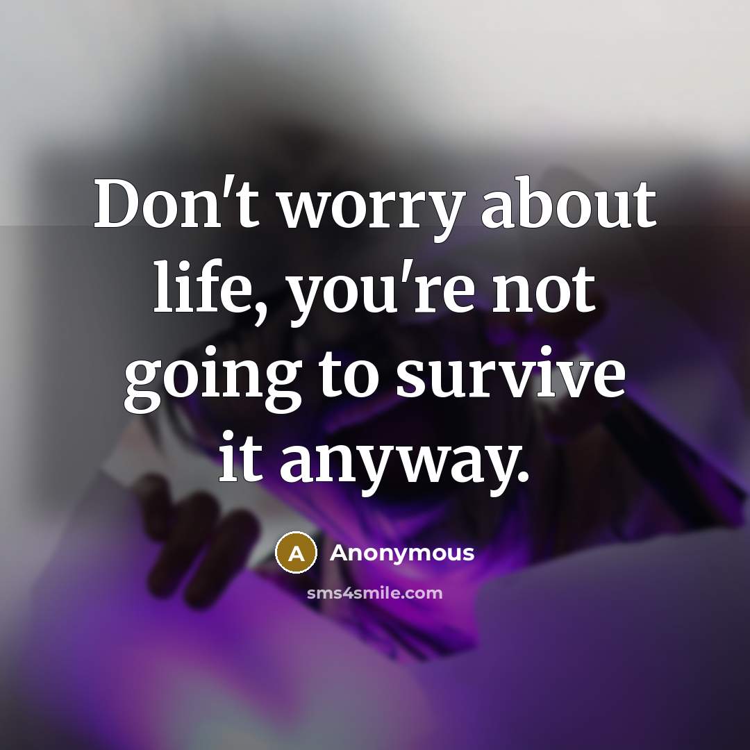 “Don't worry about life, you're not going to survive it anyway.” quote by Anonymous