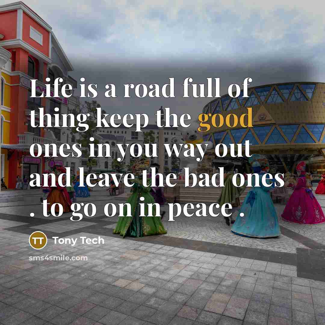 “Life is a road full of thing keep the good ones in you way out and leave the bad ones . to go on in peace .” quote by Tony Tech