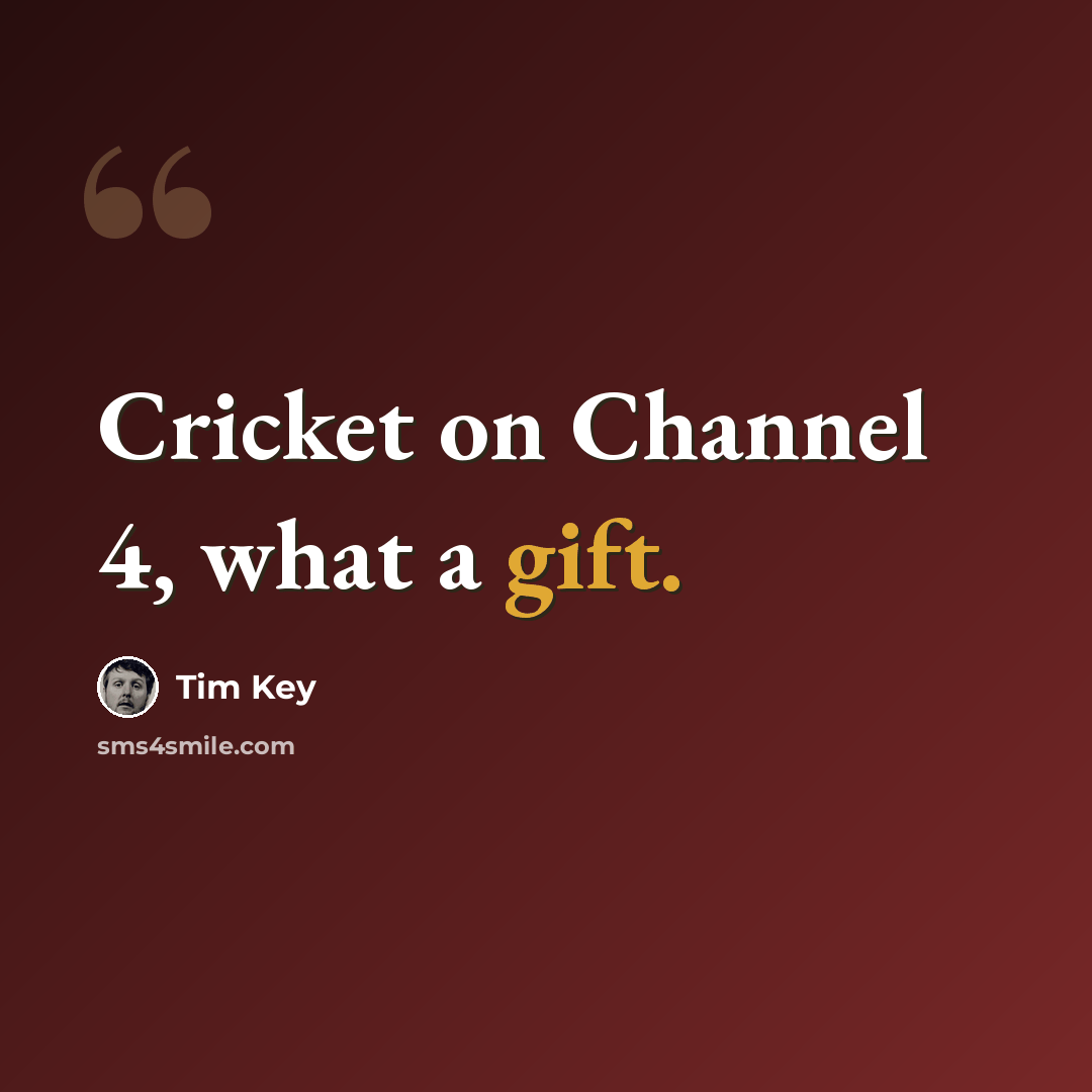 “Cricket on Channel 4, what a gift.” quote by Tim Key
