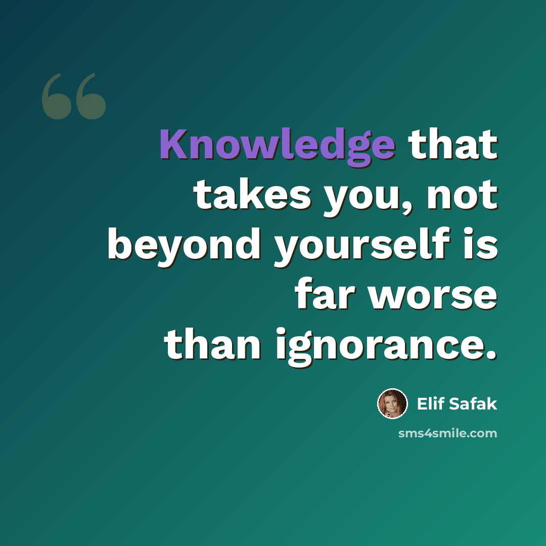“Knowledge that takes you, not beyond yourself is far worse than ignorance.” quote by Elif Safak