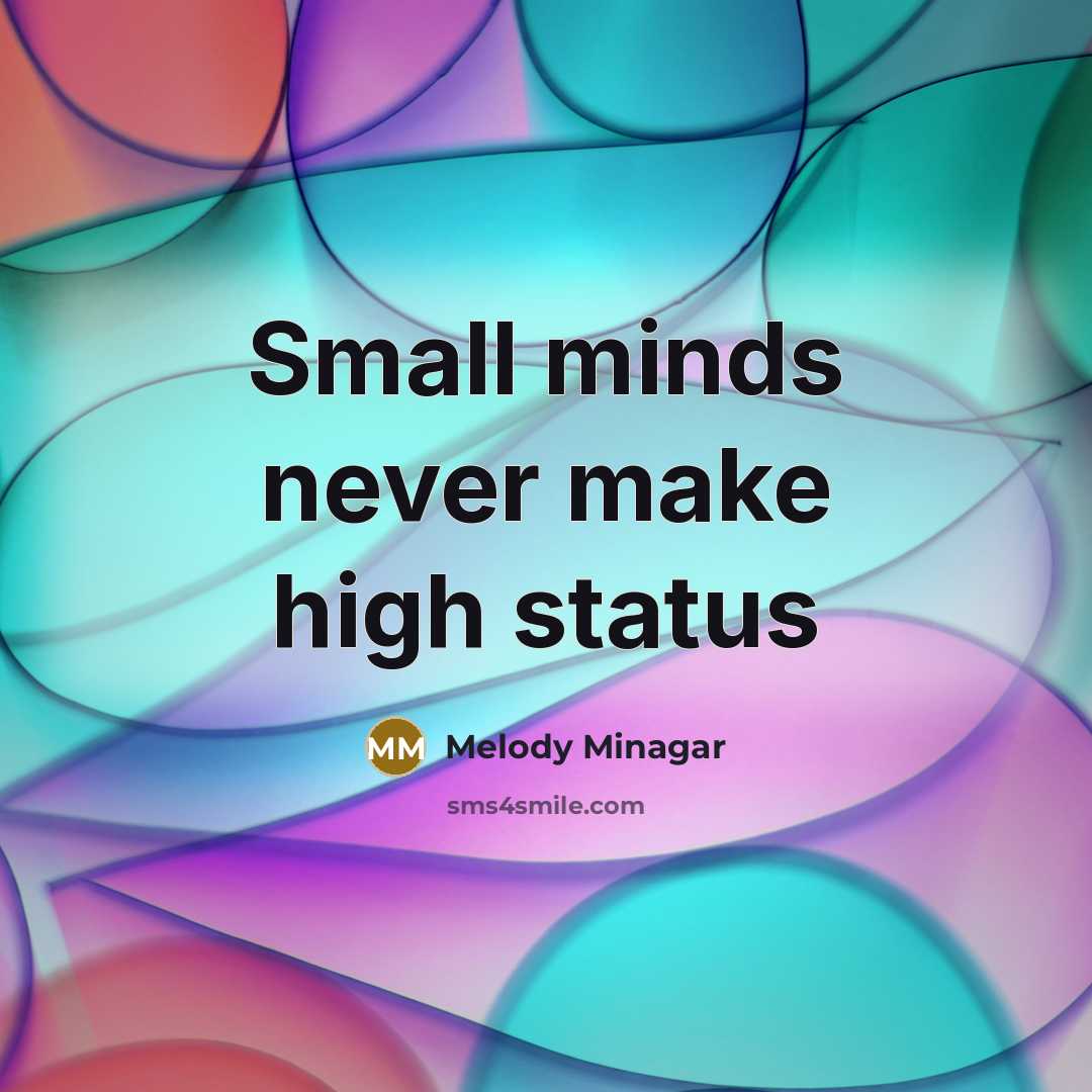 “Small minds never make high status” quote by Melody Minagar