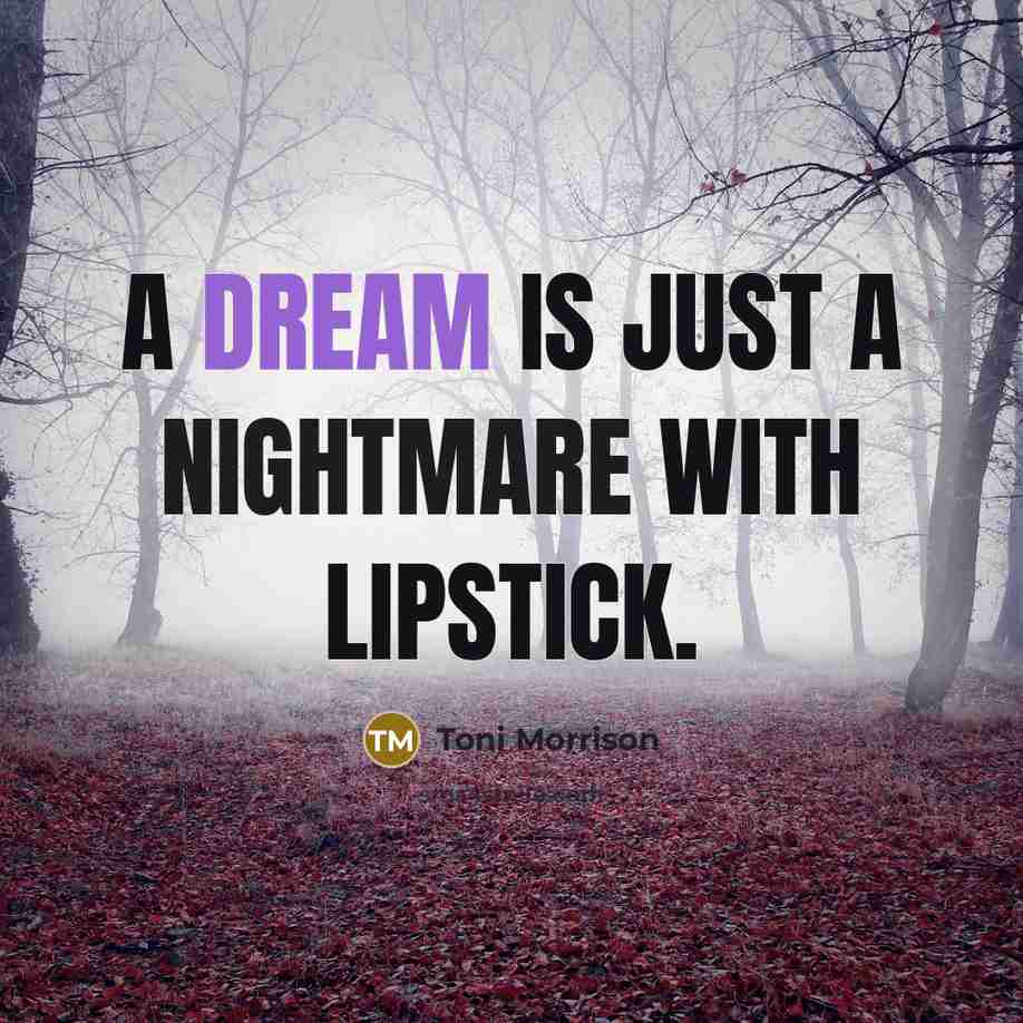 “A dream is just a nightmare with lipstick.” quote by Toni Morrison