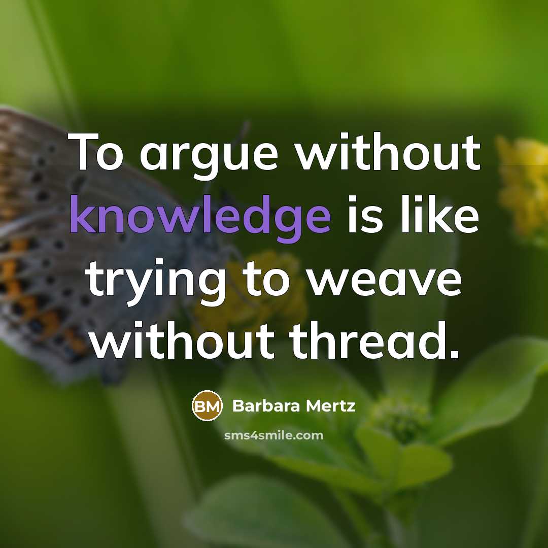 “To argue without knowledge is like trying to weave without thread.” quote by Barbara Mertz