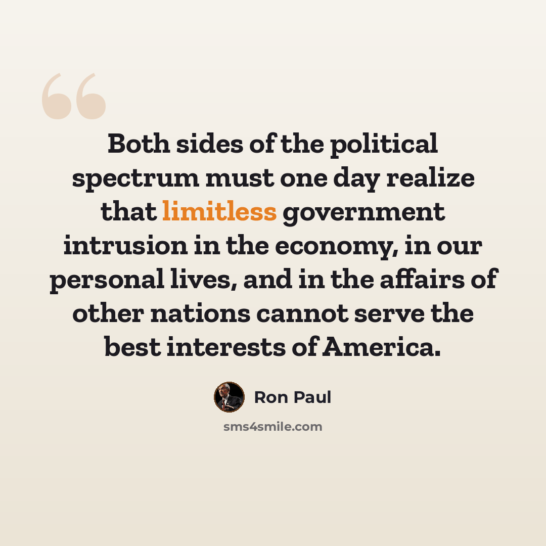 “Both sides of the political spectrum must one day realize that limitless government intrusion in the economy, in our personal lives, and in the affairs of other nations cannot serve the best interests of America.” quote by Ron Paul