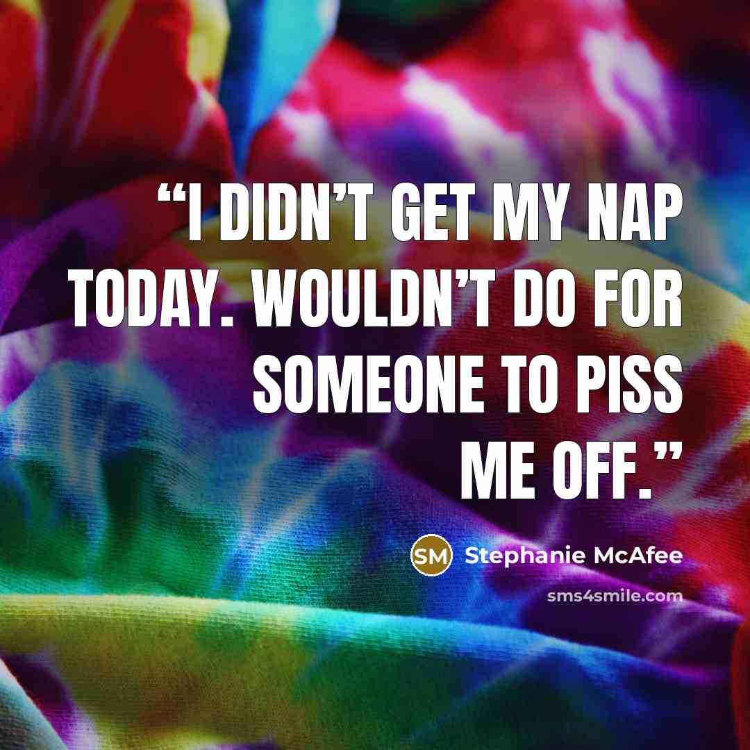 “I didn’t get my nap today. Wouldn’t do for someone to piss me off.” quote by Stephanie McAfee