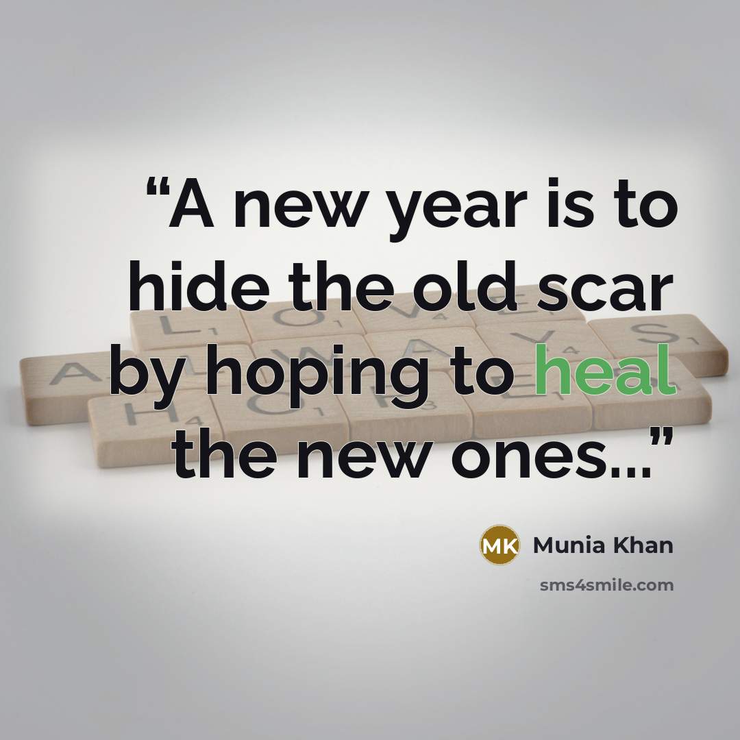 “A new year is to hide the old scar by hoping to heal the new ones...” quote by Munia Khan
