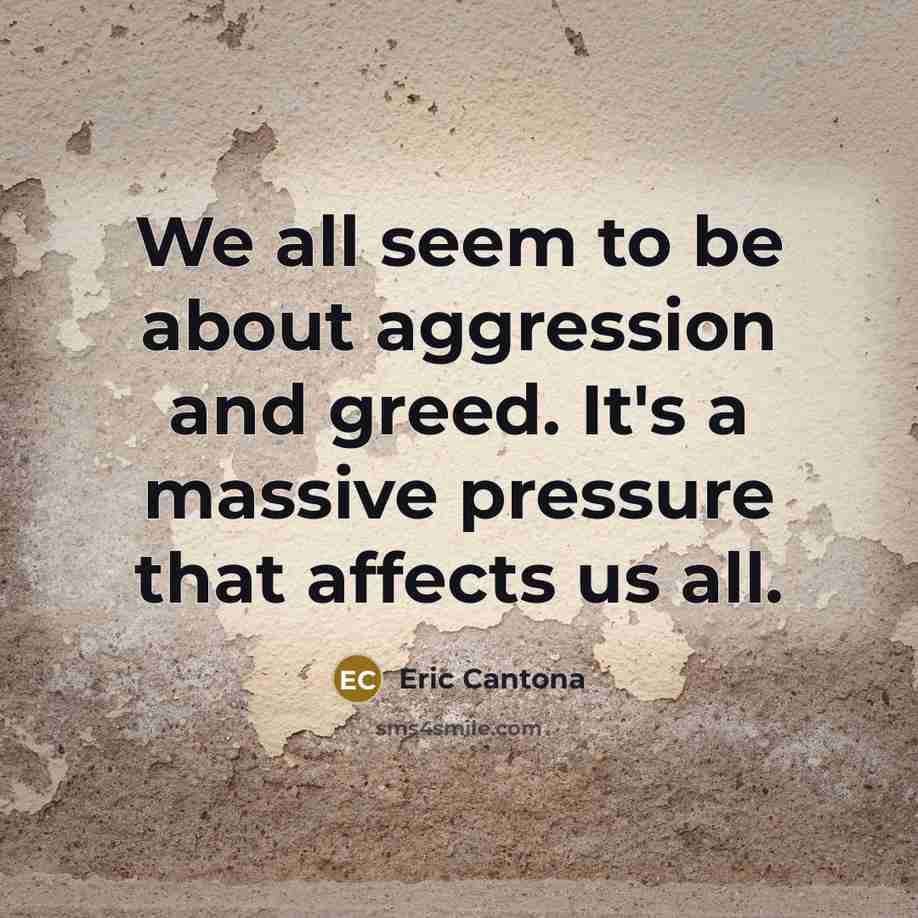 “We all seem to be about aggression and greed. It's a massive pressure that affects us all.” quote by Eric Cantona