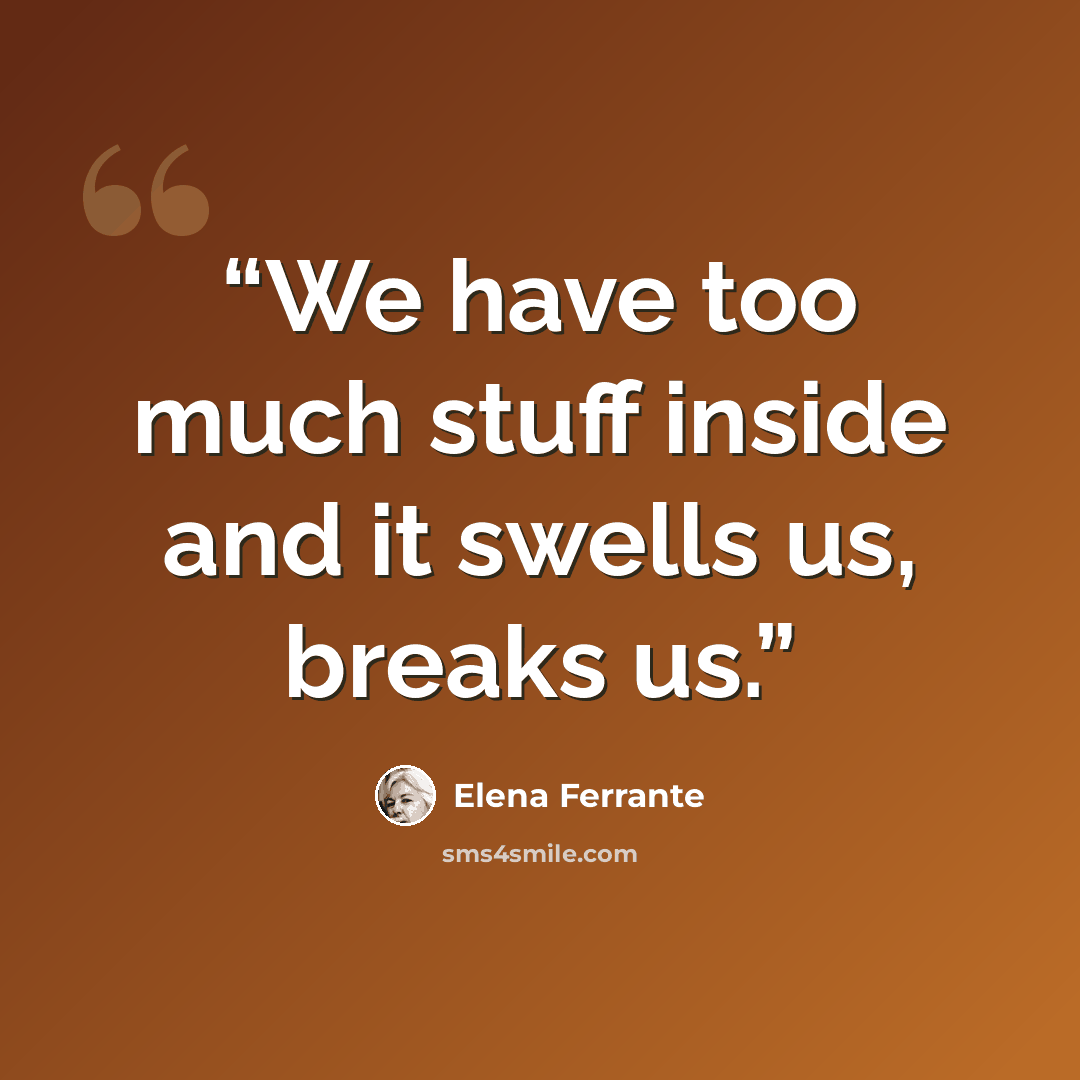 “We have too much stuff inside and it swells us, breaks us.” quote by Elena Ferrante
