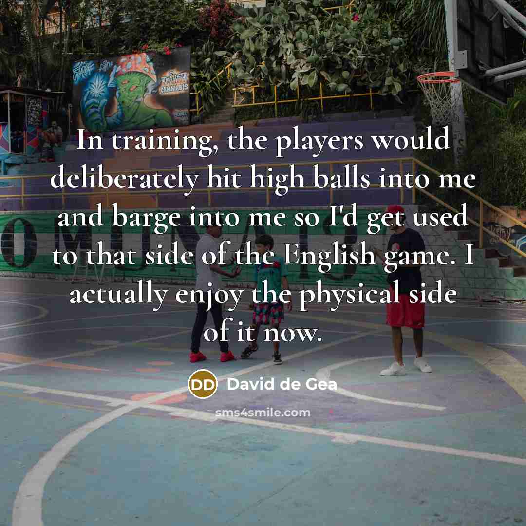 “In training, the players would deliberately hit high balls into me and barge into me so I'd get used to that side of the English game. I actually enjoy the physical side of it now.” quote by David de Gea